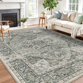 LUMI Washable Area Rug 8x10 for Living Room, Ultra Soft Stain Resistant Carpet with Non Slip Rubber Backing, Non-Shedding Low Pile Rugs for Bedroom, Dining Room, Indoor, Office