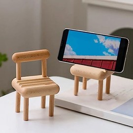 Pomya Soporte para Telfono Celular de bamb, Mini Silla de Linda Soporte de Escritorio para Telfono Mvil, Estacin de Carga Universal Porttil para...   