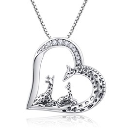 PRAYMOS Giraffe Gifts 925 Sterling Silver Necklace for Women Pendant Animal Heart Necklace Jewelry Gift for Mother and Daughter with Box Chain