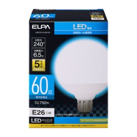 Asahi Electric Elpa (ELPA) LED Bulb, Ball Bulb, G95 (E26 Base, 60 W Shape, White)