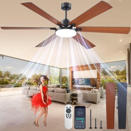72 inch Ceiling Fans with Lights and Remote Control,Indoor/Outdoor Flush Mount Low Profile Commercial Reversible Dimmable Wood Grain Ceiling Fans for Living Room Patio Industrial Shop.