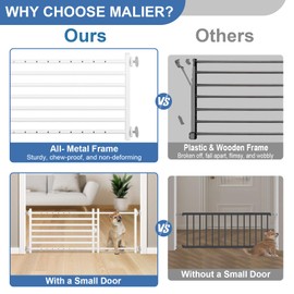 Malier Indoor Dog Gate with Door, 26-41" Extra Wide Full Metal Pet Gate Short Dog Gate for Stairs, Pressure Mount 20'' Tall Small Puppy Gate, Easy Step Over Low Gate for Doorways