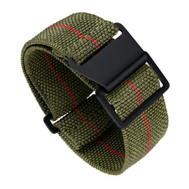 BINLUN Elastic Fabric Nylon Watch Band Waterproof Military Replacement Watch Strap Hook-and-Loop for Men Women Silver & Black Buckle 18/20/22mm（Green-red-B，18mm）