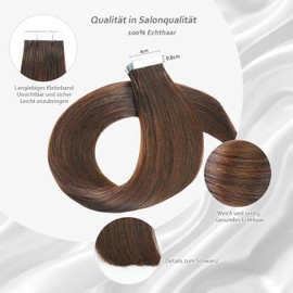 Tape Extensions Real Hair Brown Real Hair Extensions Tape 45 cm Invisible Hair Extensions Straight Seamless Tape Extensions #2 Darkest Brown Extensions Tape in 20 Pieces / 50 g