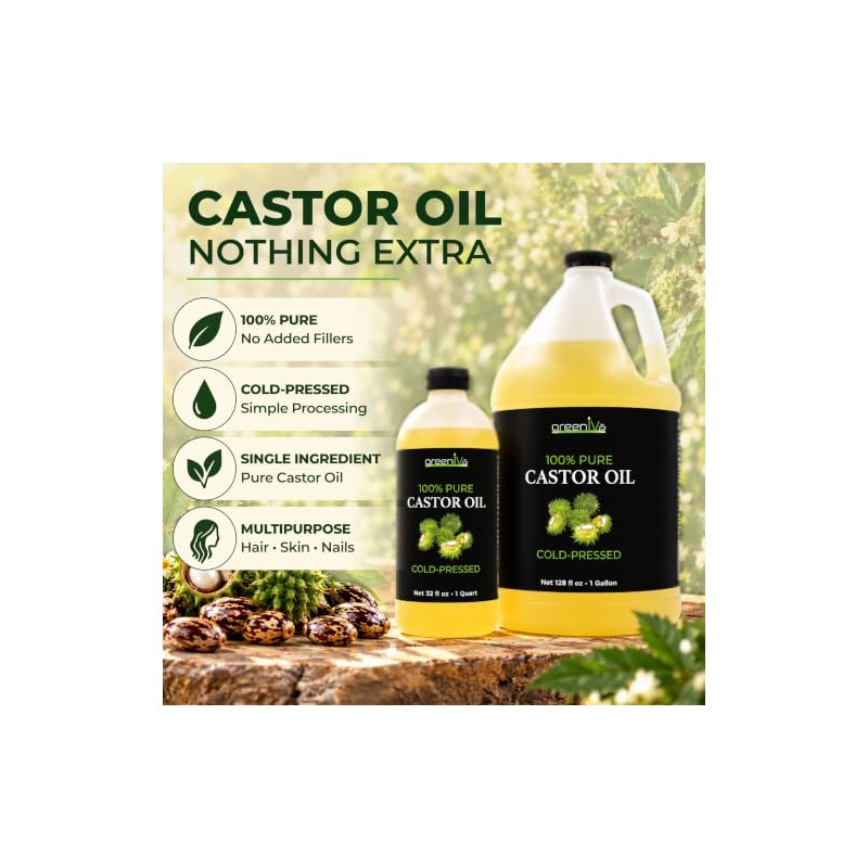 GreenIVe Aceite de ricino 100% puro, 32 onzas líquidas