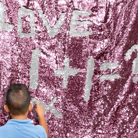 Flip Sequin Fabric by The Yard, Half Yard Reversible Sequin Fabric, Pink + Silver Glitter Fabric Sparkly Mermaid Sequin Fabric for Graffiti, Bridal Dress, Wedding Decorations, Sewing