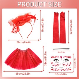Vintage Red Carnival Costume Set, Elegant Tutu Tulle Skirt with Flowers, Hair Accessories & Gloves, Face Tattoos, Perfect for Carnival, Theme Party & Cosplay