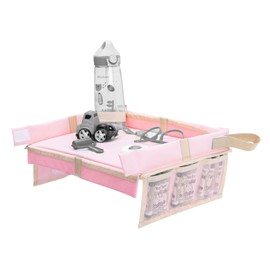 Kids Folding Travel Table with Drawing Function - Car Lap Tray with Drawing Board, Pens & Sticker Fun for Airplane, Car & Home (Pink)