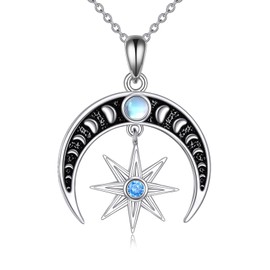 LUHE Cresent Moon Necklace 925 Sterling Silver Moon Phase Star Pendant Necklace Moon Witchy Jewelry Gifts for Women (Moon Phase Necklace)