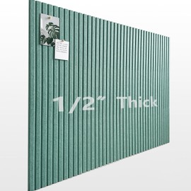 Large Cork Boards for Walls 48"x 36" - 1/2” Thick Bulletin Board, 12 Pack Felt Wall Tiles with Slat Wall Paneling, Pin Board Corkboards for Office - Jade Green