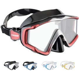 CRESSI Liberty Triside Mask - Panoramic 3 Glass Mask for Diving and Snorkelling, Black/Red Silver, One Size, Unisex Adult