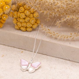 Tuscany Silver Women's Sterling Silver Pink and White Mother of Pearl Butterfly on Curb Chain of 46cm/18"