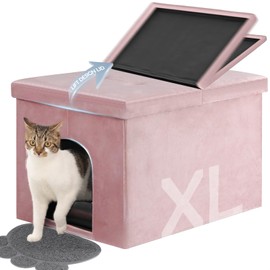 MEEXPAWS Cat Litter Box Enclosure Furniture Hidden Large, Lift Design Lid Velvet Cat Washroom Bench Storage Cabinet |25.6x 17.7 x 17.7 in| Dog Proof|Urine Proof Inside|Quick Assembly| Easy Clean(Pink)