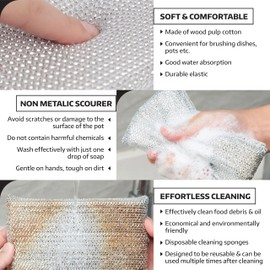 HOMESHOPA Non Scratch Scourer Pad, Silver Washing Up Kitchen Sponge for Cutlery, Pots, Pans, Countertops, Stoves, Sinks, Multi-Purpose Cleaning Scrubber Pads (4)