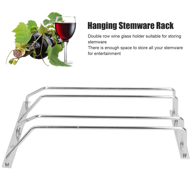 Stainless Steel Double Row Wine Glass Stemware Rack Hanging Stemware