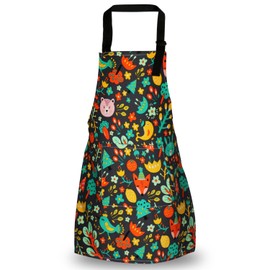 Jennice House Kids Aprons Pure Cotton Children Aprons with Adjustable Neck Strap and Pocket Cute Child Chef Aprons for Boys and Girls Cooking Baking Painting Aprons in 2 Sizes (Black 1, L)