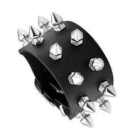 Eigso Punk Rivets Soft PU Leather Bracelet with Spike and Clasp Wide Bracelet for Men and Women, Leather