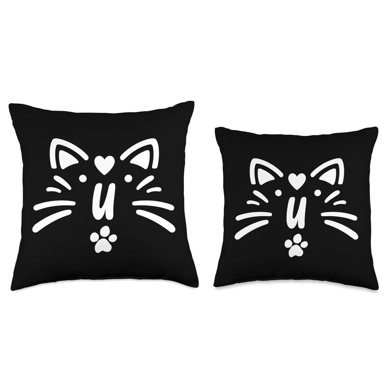 monogram initials letter u cat heart shape kitten lovers art