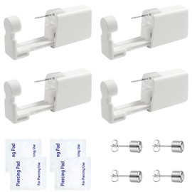 Ear Piercing Kit Disposable Ear Piercing Kit with Multi-sized CZ Earring Studs Easy and Self Ear Piercing Kit for Your Own Use at Home (4mm Silvery white)