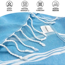 cabanana Cotton Turkish Beach Towel - Lightweight Peshtemal Towel, Sand Free Turkish Towel for Beach, Bath, Pool, Travel, Quick Dry Oversized Prewashed Hammam Towel (Sky)