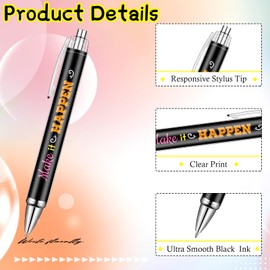 Gueevin 10 Pcs Inspirational Ballpoint Pens Retractable Funny Black Ink Pen Set with Stylus Tip for Office Supplies, 10 Styles (Cute)