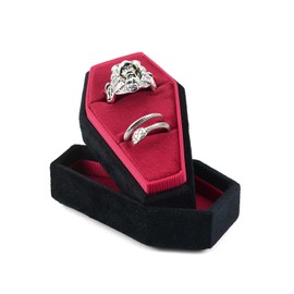 TAIMY Velvet Coffin Ring Box Gothic Style Jewelry Box 2 Slots Jewelry Ring Gifts Box Gothic Jewelry Organizer Decorations (Black and Red)
