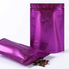QQ Studio Purple Foil Coffee Packaging Bags with Zipper Seal and Degassing Valve for Coffee Beans Packaging Pouch (50, 4oz)