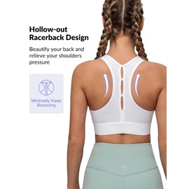 Yvette Womens Sports Bras High Impact Front Zipper Sports Bra for Large Bust Full Support Racerback Workout Running,White,Medium