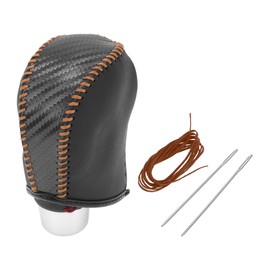 HEROFFIX 1 Pcs Gear Shift Knob Cover for Nissan Rogue 2014-2016 Stick Shifting Handle Protector Black Carbon Fiber Brown Faux Leather