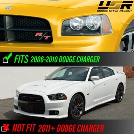 USR DEPO Charger Turn Signal Lights - Black/Smoke Front Corner Lamps (Left + RIght) Compatible with 2006-2010 Dodge Charger Sedan (Smoked Lens)