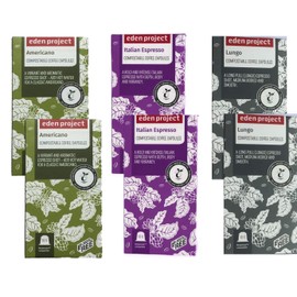 60 Plastic Free Mixed Eden Project Home compostable Nespresso Compatible Capsules (2 x 10 Italian Espresso 2 x 10 Lungo 2 x 10 Gusto Espresso)