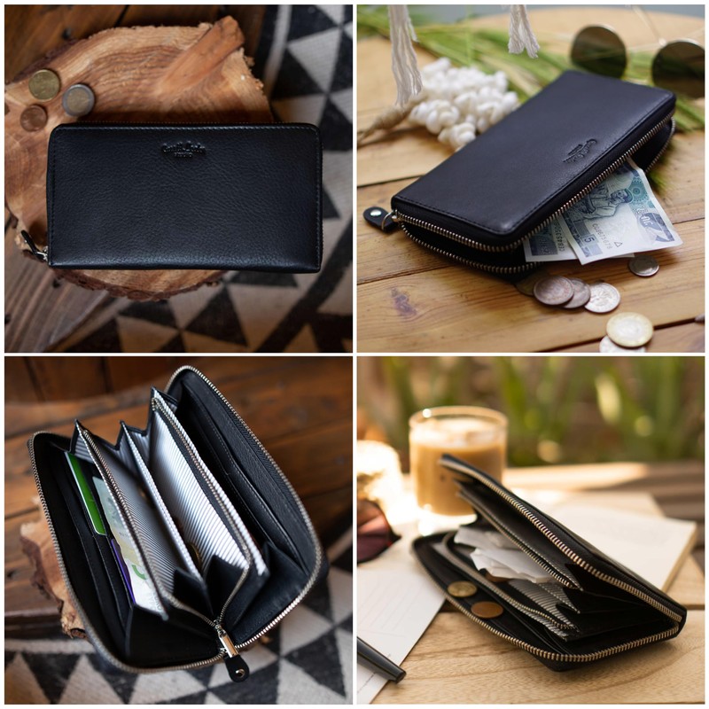 Gusti Iris Women's Leather Wallet Vintage Leather, black, Retro