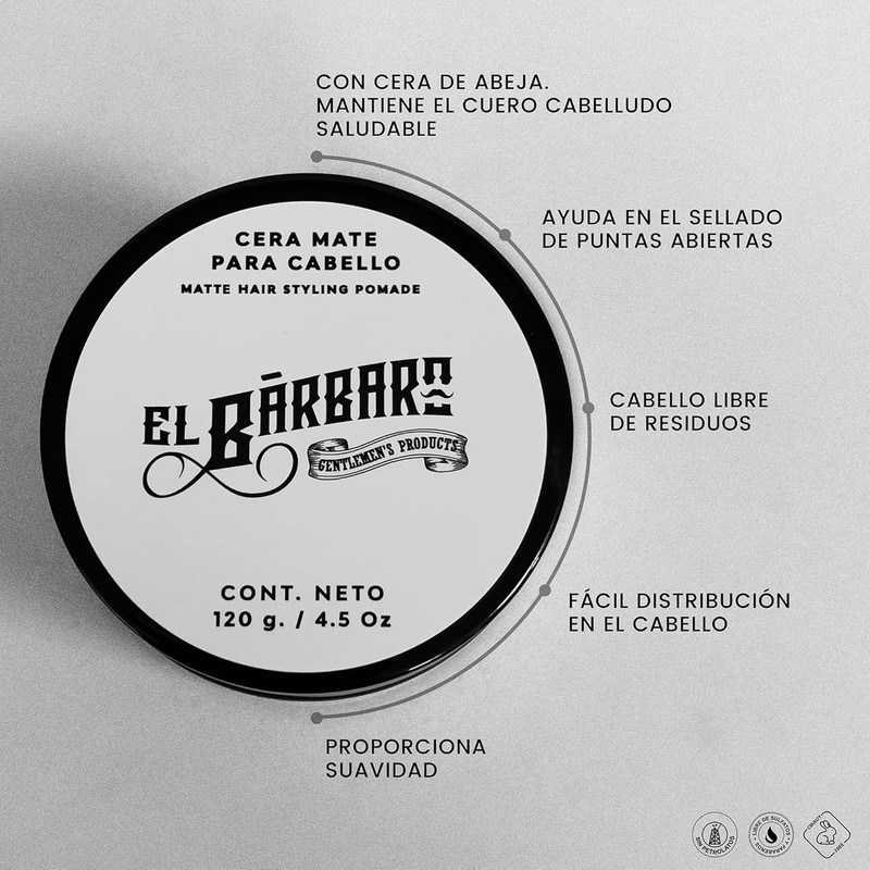 Cera Mate Para Cabello 120g - EL BÁRBARO - Cera