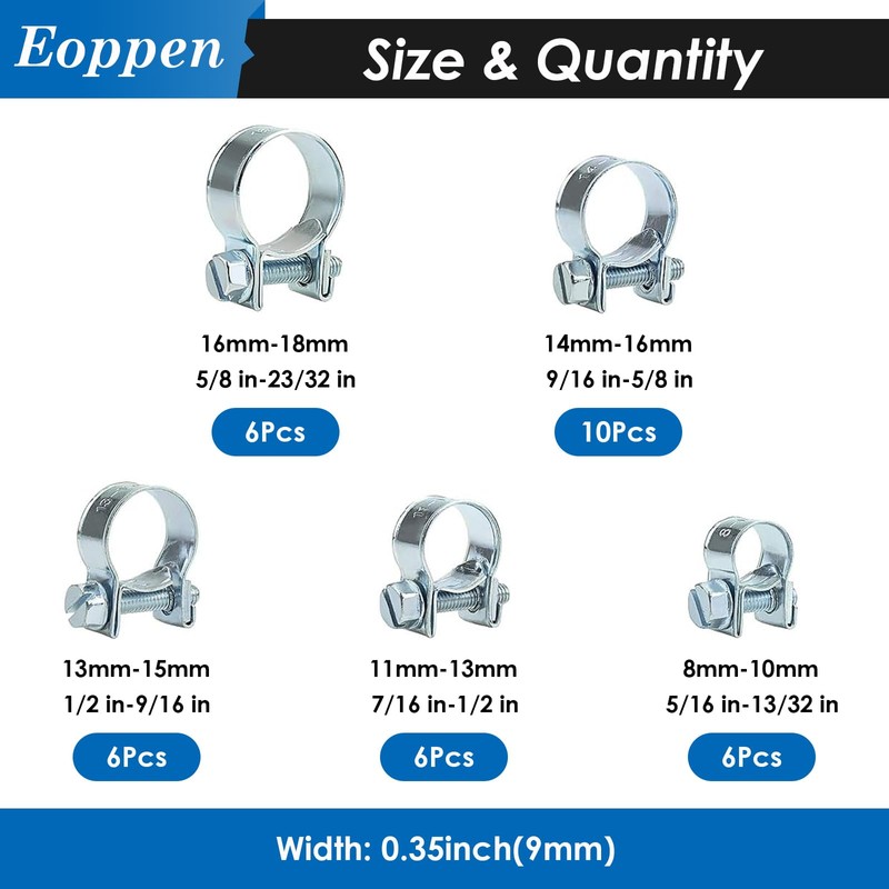 Eoppen 34Pcs 5 Sizes 8-18mm Fuel Line Clamp Assortment Kit,