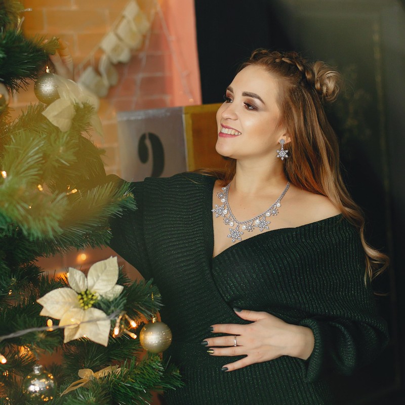 Snowflake Necklace Earrings Set for Women Snowflake Jewelry Set Snowflake