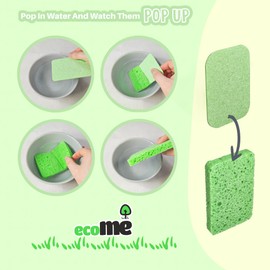 ecoME | 'Pop-Up' Eco Sponges | 8 Pack | Compostable | Zero Waste | Plastic Free | 100% Natural Cellulose | Long-Lasting | 4 Colours: Perfect for Kitchen, Washing Up, Bathroom