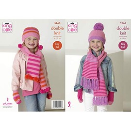 King Cole 5263 Knitting Pattern Childrens Girls Scarves Helmets Mitts in Big Value DK