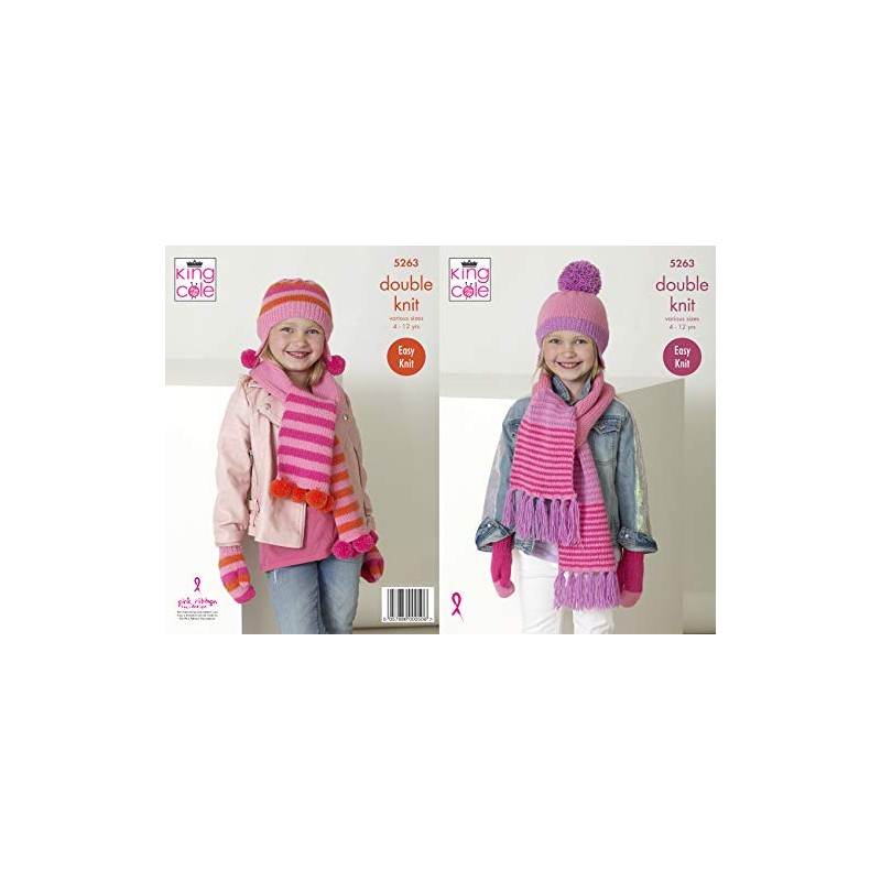 King Cole 5263 Knitting Pattern Childrens Girls Scarves Helmets Mitts