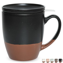 Bosmarlin Ceramic Tea Cup with Infuser and Lid, 16 Oz, Steeping Tea Mug with Strainer, Dishwasher and Microwave Safe (Black)