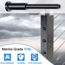 Steel DN Mate 10 Pack Black Invisible Cable Railing kit 1/8", 316L Stainless Steel Upgraded Threaded Studs End, Hidden Cable Tensioner for 2x2 Wood/Metal Post, Deck Cable Hardware CR1