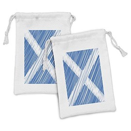 Ambesonne Scotland Fabric Pouch Set of 2, National Scottish Flag the Saltire European Diagonal Streaks Drawn by Hand, Small Drawstring Bag for Toiletries Masks and Favors, 9" x 6", Cobalt Blue White
