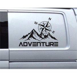 Van Adventure Compass Mountain Vinyl Decals, Large 2-Pack, 4x4, Caravan Stickers, Camper Graphics