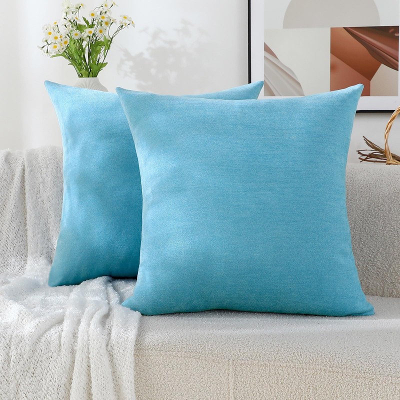 Qanatmz Sea Blue Soft Throw Pillow Covers Decorative Chenille Square