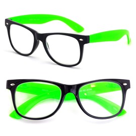 V.W.E. 2 Pairs Transparent Neon Color Deluxe Reading Glasses - Comfortable Stylish Simple Readers Magnification (Black/Green, 2.75)