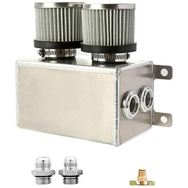 Soosee 1.2L Twin Baffle Dual Filter Engine AN8 Oil Catch Can Tank Reservoir (Silver) (1.2L-Silver)