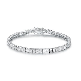 18K White Gold Plated Tennis Bracelet for Women and Men 3mm Square Cubic Zirconias Size 6.5 inches