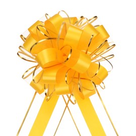 QUARKZMAN Pack of 5 Gift Bows 15 cm Gift Ribbons Mat Pull Bow Large Decorative Bow for Gift Wrapping Wedding Bags Christmas Baskets Car Decoration, Yellow