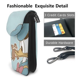 Donald Duck Smartphone Pouch, Women's, Genuine Leather, Shoulder Bag, Men's, Thin, Lightweight, Smartphone Pochette, Popular, Cute, Wallet, Mini Pouch, Crossbody Bag, Height 7.6 x Width 4.9 x