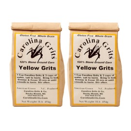Carolina Grits Company Traditionally Stone Ground Carolina Yellow Grits, non-GMO, Whole Grain and Gluten Free - 2 Packs (2 Pounds Total)