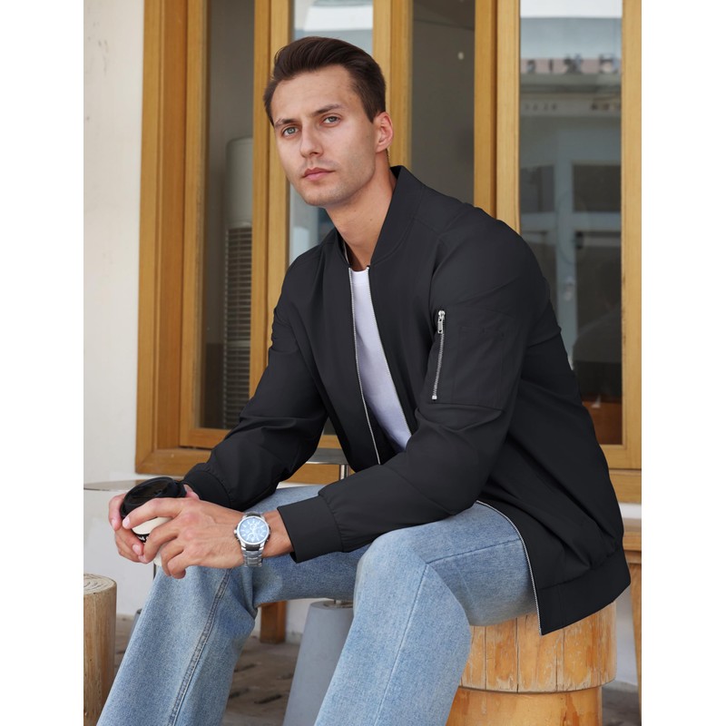 CRYSULLY Men's Spring Fall Windproof Coat Utility Full Zip Military